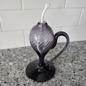 Glass‎ Oil Lamp Hand Blown Footed Amethyst With Handle Purple Collectible